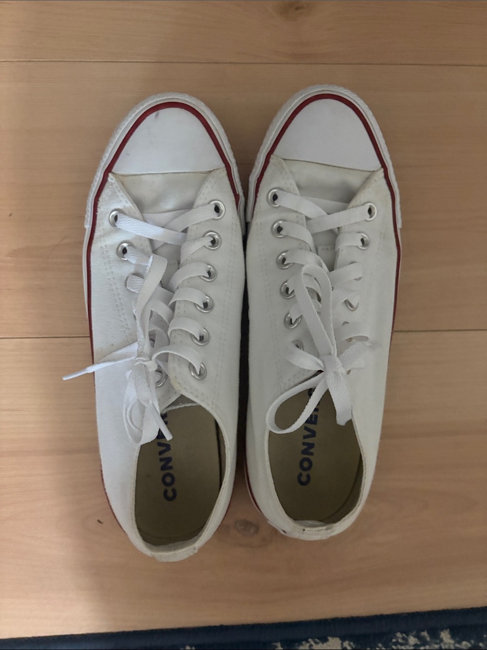 Converse White Canvas Low-Top Sneakers with Red Accents